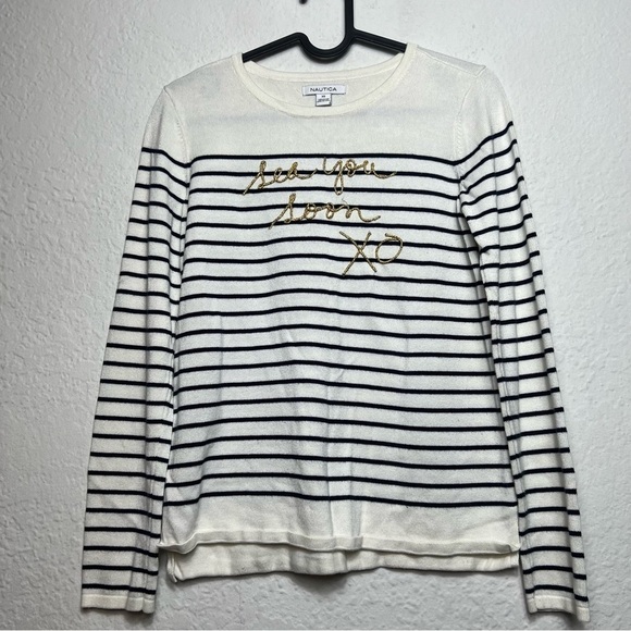 Nautica See You Soon XO Striped Light Sweater - Picture 1 of 6
